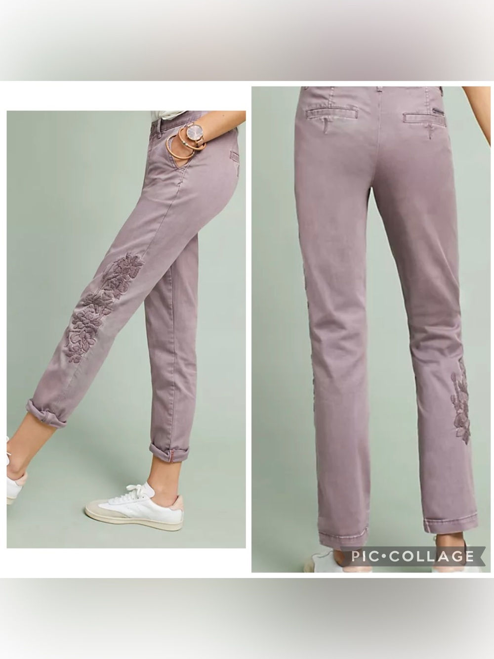 CHINO BY ANTHROPOLOGIE Women’s Dusty Purple Relaxed Embroidered Pants Size 30